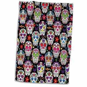 3d rose colorful sugar skulls pattern hand towel, 15" x 22", multicolor