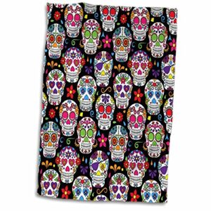 3D Rose Colorful Sugar Skulls Pattern Hand Towel, 15" x 22", Multicolor