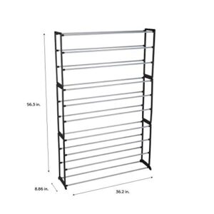 Simplify Free Standing Shoe Rack | 10 Tier | 50 Pair | Storage Shelf Organizer | Good for Sneakers | Heels | Boots | Pumps | Black