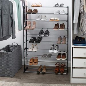 Simplify Free Standing Shoe Rack | 10 Tier | 50 Pair | Storage Shelf Organizer | Good for Sneakers | Heels | Boots | Pumps | Black