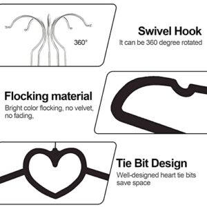 Velvet Hangers Pack of 20, Non Slip Standard ​Clothing Adult Heart-Shaped Clothes Hanger, Notches 360 Degree Swivel Hook Felt Hangers, for Heavy Coats, Jackets, Office Suits,Undergarments,Black