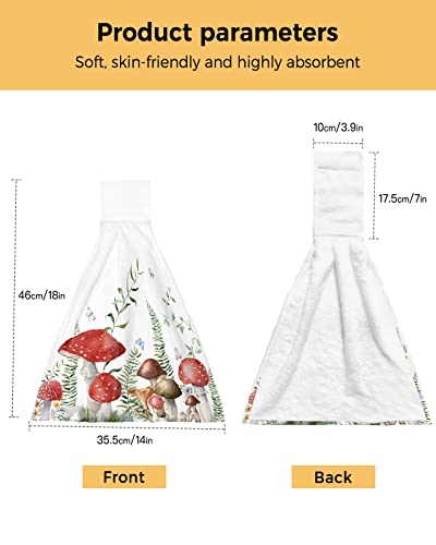 LBDOMOV Mushroom Kitchen Hand Towel,Soft Hanging Dish Towels with Loop,Bohomia Botanical Floral Wildflowers Green Leaves Butterflies Absorbent Drying Cleaning Cloth Dishclothes Decorative Sets,2-PC