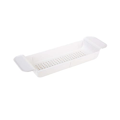 Bath Bliss Expandable Bathtub Caddy | Non-Slip | Over The Tub | 21-27 inch | Tub Tray | Bathroom Storage and Organizer | Shelf | Hold Soaps and Towels | White