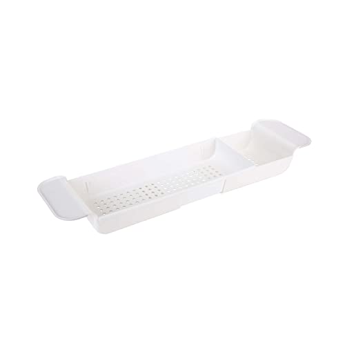 Bath Bliss Expandable Bathtub Caddy | Non-Slip | Over The Tub | 21-27 inch | Tub Tray | Bathroom Storage and Organizer | Shelf | Hold Soaps and Towels | White