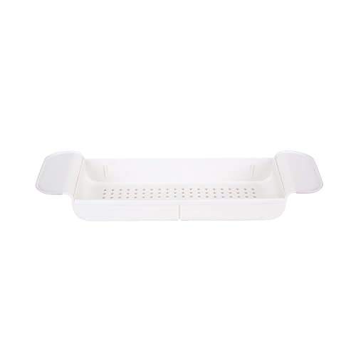 Bath Bliss Expandable Bathtub Caddy | Non-Slip | Over The Tub | 21-27 inch | Tub Tray | Bathroom Storage and Organizer | Shelf | Hold Soaps and Towels | White