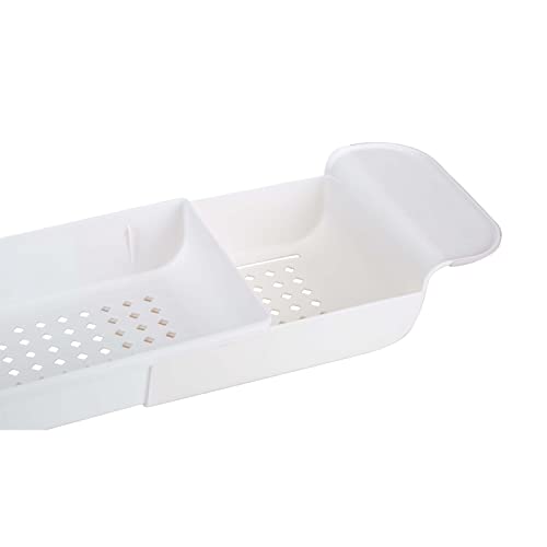 Bath Bliss Expandable Bathtub Caddy | Non-Slip | Over The Tub | 21-27 inch | Tub Tray | Bathroom Storage and Organizer | Shelf | Hold Soaps and Towels | White