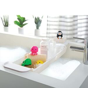 Bath Bliss Expandable Bathtub Caddy | Non-Slip | Over The Tub | 21-27 inch | Tub Tray | Bathroom Storage and Organizer | Shelf | Hold Soaps and Towels | White