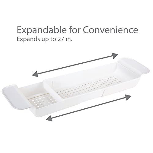 Bath Bliss Expandable Bathtub Caddy | Non-Slip | Over The Tub | 21-27 inch | Tub Tray | Bathroom Storage and Organizer | Shelf | Hold Soaps and Towels | White