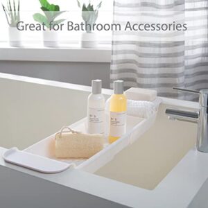 Bath Bliss Expandable Bathtub Caddy | Non-Slip | Over The Tub | 21-27 inch | Tub Tray | Bathroom Storage and Organizer | Shelf | Hold Soaps and Towels | White