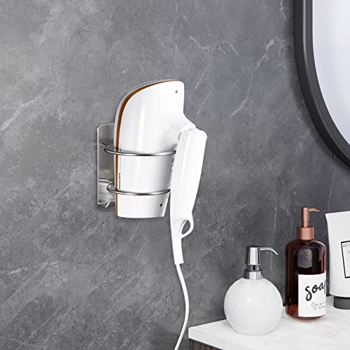 Tiilan Hair Dryer Holder Wall Mount Self Adhesive, SUS 304 Stainless Steel Bathroom Hair Blow Dryer Rack Organizer, Silver