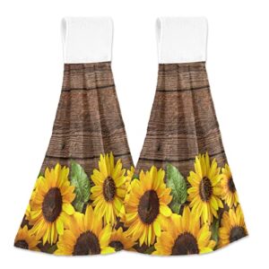 sunflower spring kitchen hand towels 2 pcs rustic wood hanging towel with loop ultra soft absorbent tie towel for home kitchen bathroom laundry room 12x17 inches