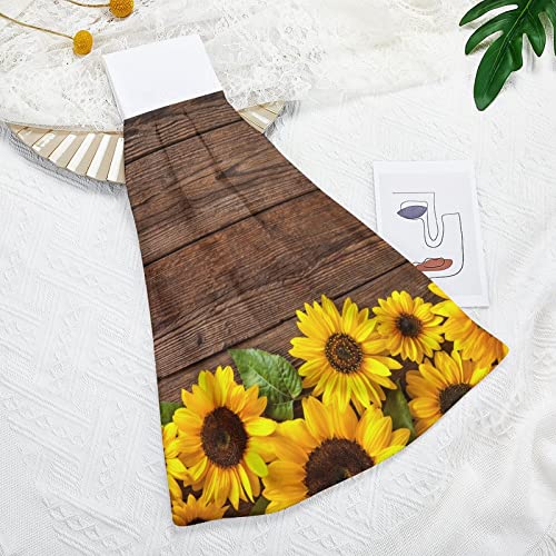 Sunflower Spring Kitchen Hand Towels 2 Pcs Rustic Wood Hanging Towel with Loop Ultra Soft Absorbent Tie Towel for Home Kitchen Bathroom Laundry Room 12x17 Inches