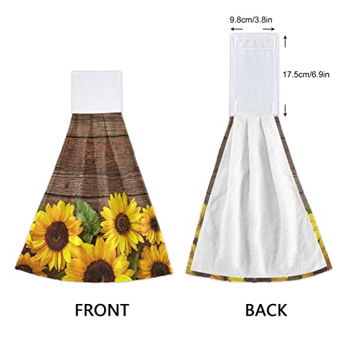 Sunflower Spring Kitchen Hand Towels 2 Pcs Rustic Wood Hanging Towel with Loop Ultra Soft Absorbent Tie Towel for Home Kitchen Bathroom Laundry Room 12x17 Inches