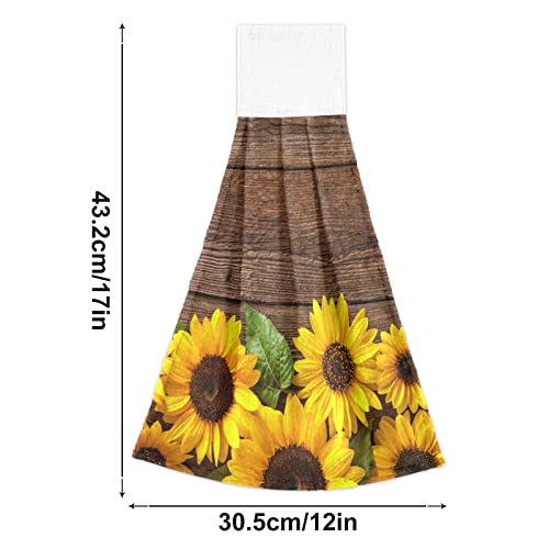 Sunflower Spring Kitchen Hand Towels 2 Pcs Rustic Wood Hanging Towel with Loop Ultra Soft Absorbent Tie Towel for Home Kitchen Bathroom Laundry Room 12x17 Inches