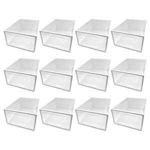 hlmoptimo shoe slots organizer adjustable shoe stacker space saver 12 pack double layer shoe rack organizer holder w/nordic white panel (transparent)