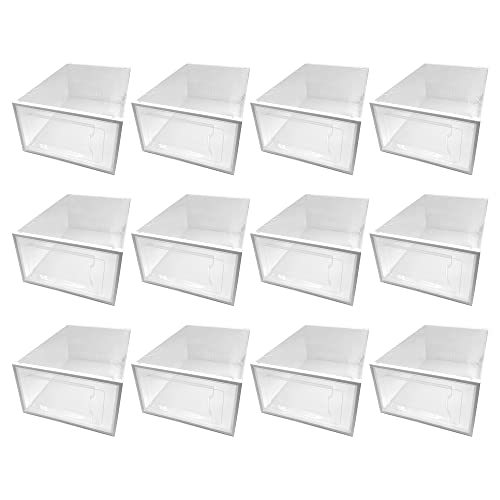 HLMOptimo Shoe Slots Organizer Adjustable Shoe Stacker Space Saver 12 Pack Double Layer Shoe Rack Organizer Holder w/Nordic White Panel (Transparent)