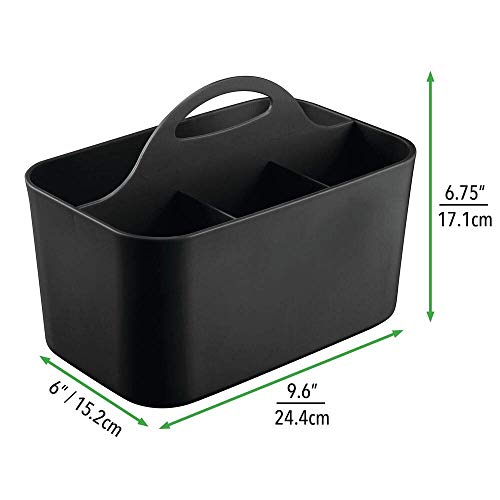 mDesign 2 Piece Combo - Plastic Trash Can & Bathroom Caddy - For Bathroom - Store and Organize Bathroom - Divided Basket Bin with Handle for Bathroom - Set of 2 - Black