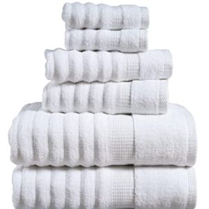 LANE LINEN Ribbed White Bath Towels - 100% Cotton Towel Sets for Bathroom, Zero Twist, Soft Textured Bathroom Towels, Absorbent, Quick Dry, 2 Bath Towels, 2 Hand Towels, 2 Wash Cloths - 6 Piece Set