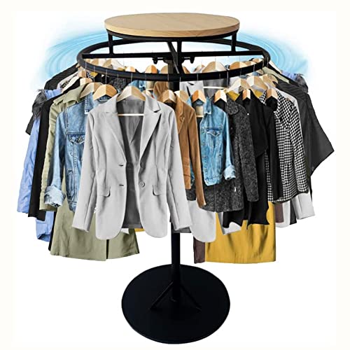 Round Rotating Clothes Rack Center Island Floor Standing Clothes Display Rack Children's Clothing Shelves for Retail Store, Dressing Room, Easy to Assemble (Color : Black, Size : 70x120cm)