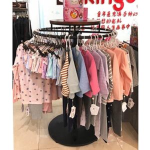 Round Rotating Clothes Rack Center Island Floor Standing Clothes Display Rack Children's Clothing Shelves for Retail Store, Dressing Room, Easy to Assemble (Color : Black, Size : 70x120cm)