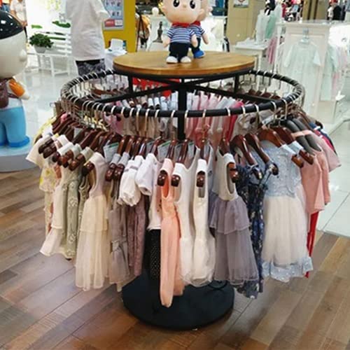 Round Rotating Clothes Rack Center Island Floor Standing Clothes Display Rack Children's Clothing Shelves for Retail Store, Dressing Room, Easy to Assemble (Color : Black, Size : 70x120cm)