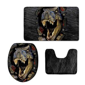 hugs idea cool 3d dinosaur animal pattern non-slip soft bath mat set with rug/contour/lid cover (3piece)