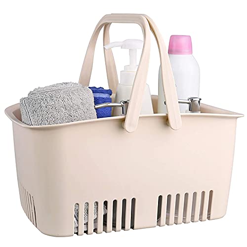 KeFanta Shower Caddy Basket, Portable Shower Tote, Plastic Dorm College Shower Organizer Bucket with Handles, Cream