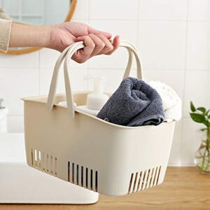 KeFanta Shower Caddy Basket, Portable Shower Tote, Plastic Dorm College Shower Organizer Bucket with Handles, Cream