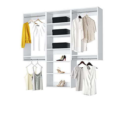 Closet Kit with Hanging Rods & Shelves - Corner Closet System - Closet Shelves - Closet Organizers and Storage Shelves (White, 96 inches Wide) Closet Shelving