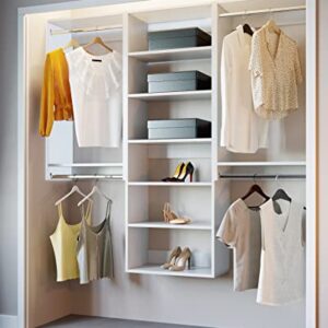 Closet Kit with Hanging Rods & Shelves - Corner Closet System - Closet Shelves - Closet Organizers and Storage Shelves (White, 96 inches Wide) Closet Shelving