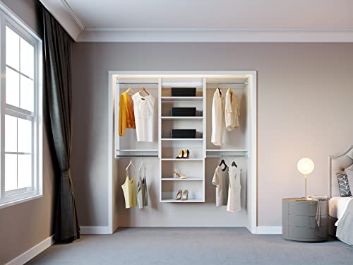 Closet Kit with Hanging Rods & Shelves - Corner Closet System - Closet Shelves - Closet Organizers and Storage Shelves (White, 96 inches Wide) Closet Shelving