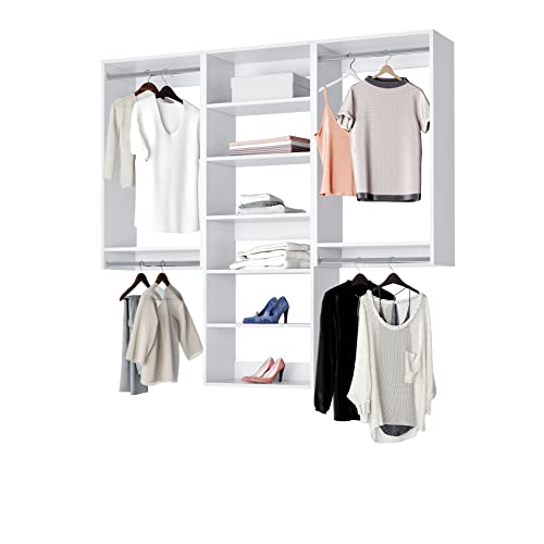 Closet Kit with Hanging Rods & Shelves - Corner Closet System - Closet Shelves - Closet Organizers and Storage Shelves (White, 96 inches Wide) Closet Shelving