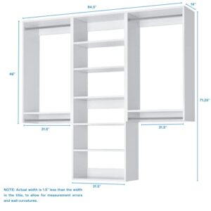 Closet Kit with Hanging Rods & Shelves - Corner Closet System - Closet Shelves - Closet Organizers and Storage Shelves (White, 96 inches Wide) Closet Shelving