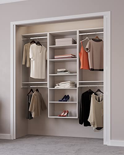 Closet Kit with Hanging Rods & Shelves - Corner Closet System - Closet Shelves - Closet Organizers and Storage Shelves (White, 96 inches Wide) Closet Shelving