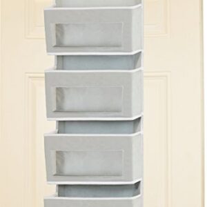 Simplehouseware Over Door/Wall Mount 4 Clear Window Pocket Organizer, Gray