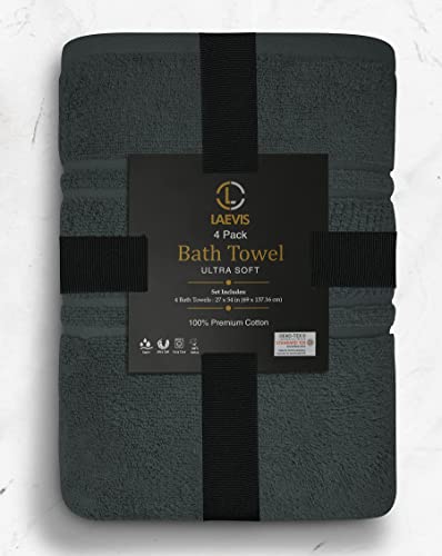 Laevis 100% Cotton Luxury Bath Towels - Towels for Bathroom - 600 GSM Pack of 4 (27" x 54") Ultra Soft and Fluffy Bath Towel - Highly Absorbent Bath Towel - Oeko Tex Certified (Grey)