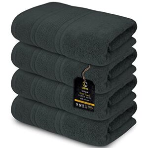 Laevis 100% Cotton Luxury Bath Towels - Towels for Bathroom - 600 GSM Pack of 4 (27" x 54") Ultra Soft and Fluffy Bath Towel - Highly Absorbent Bath Towel - Oeko Tex Certified (Grey)