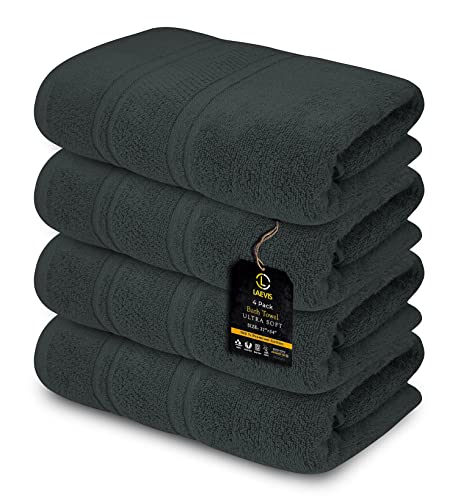 Laevis 100% Cotton Luxury Bath Towels - Towels for Bathroom - 600 GSM Pack of 4 (27" x 54") Ultra Soft and Fluffy Bath Towel - Highly Absorbent Bath Towel - Oeko Tex Certified (Grey)