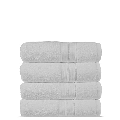 Towel Bazaar Soft & Absorbent Premium Cotton Turkish Towels (White, 4-Piece Washcloths)