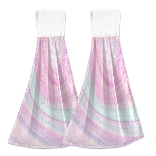 Alaza Rainbow Unicorn Marble Kitchen Towels with Hanging Loop Absorbent & Fast Drying Dishtowels Set of 2