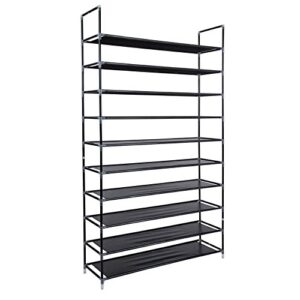 greef classics 10-tier 50-pair shoe rack organizer sturdy metal storage shelf for bedroom, closet, entryway, dorm room, non woven fabric (black)