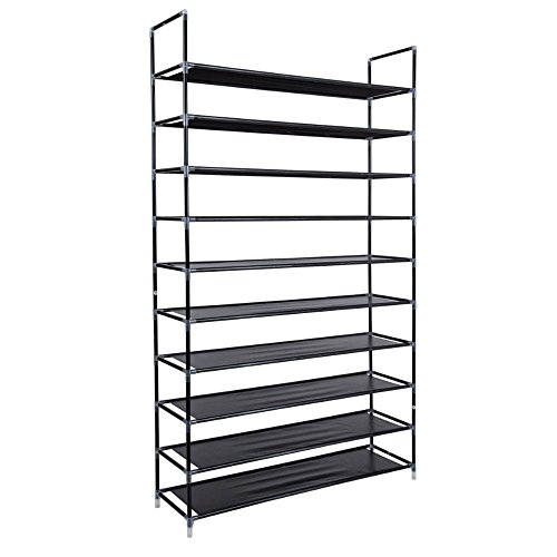 GREEF Classics 10-Tier 50-Pair Shoe Rack Organizer Sturdy Metal Storage Shelf for Bedroom, Closet, Entryway, Dorm Room, Non Woven Fabric (Black)