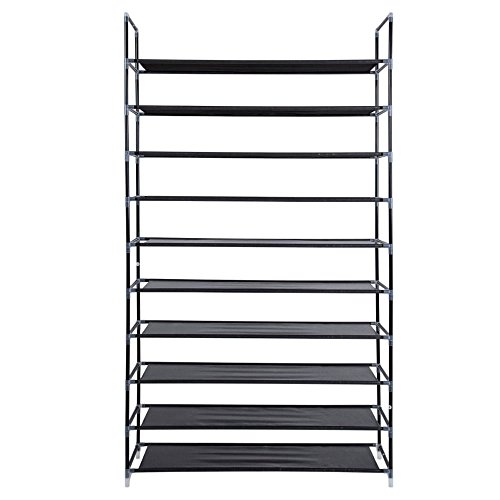 GREEF Classics 10-Tier 50-Pair Shoe Rack Organizer Sturdy Metal Storage Shelf for Bedroom, Closet, Entryway, Dorm Room, Non Woven Fabric (Black)