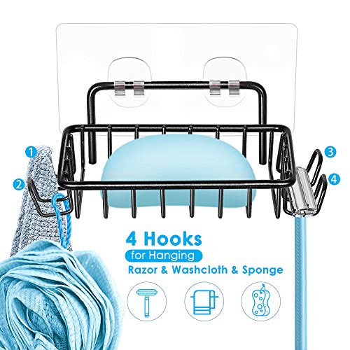 Nieifi Shower Caddy Basket with Hooks Soap Dish Holder Shelf for Shampoo Conditioner Bathroom Kitchen Storage Organizer SUS304 Stainless Steel Adhesive No Drilling - 3 Pack Black