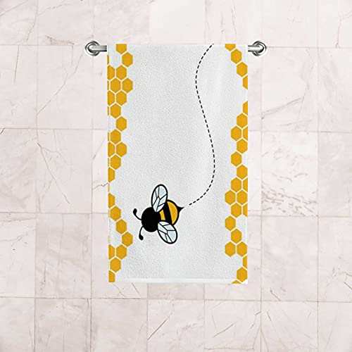 Hand Towels Face Towels Set of 2 Honey Bumble Bee Hive Cute Cartoon Soft Comfortable Polyester Microfiber Fast Water Absorbent Towels for Bathroom Kitchen 30X15 Inch