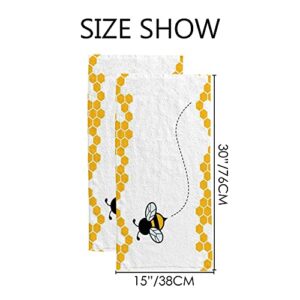 Hand Towels Face Towels Set of 2 Honey Bumble Bee Hive Cute Cartoon Soft Comfortable Polyester Microfiber Fast Water Absorbent Towels for Bathroom Kitchen 30X15 Inch