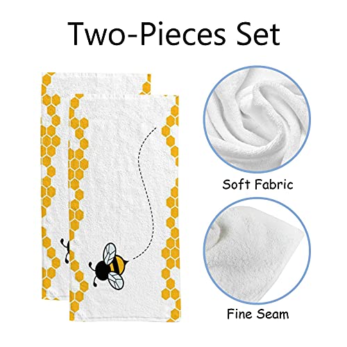 Hand Towels Face Towels Set of 2 Honey Bumble Bee Hive Cute Cartoon Soft Comfortable Polyester Microfiber Fast Water Absorbent Towels for Bathroom Kitchen 30X15 Inch