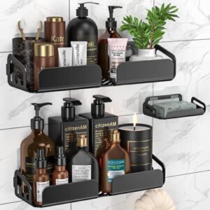bathroom shower organizer, yasonic 3-pack strong adhesive shower caddy with soap holder and 8 hooks, no drilling wall mounted rustproof stainless steel shower shelf, for inside shower, bathroom, black