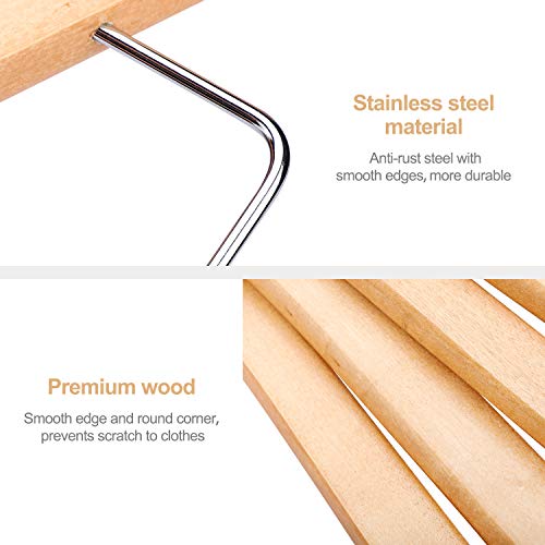 HOUSE DAY 12 Pack High-Grade Wooden Suit Hangers Skirt Hangers with Clips Solid Wood Pants Hangers Natural Smooth Finish Premium Wood Hangers with Durable Metal Clips for Blouse, Dress, Coat, Jacket