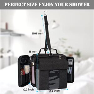 tingroun Shower Caddy Tote Bag, Large Capacity Portable Shower Bath Bag for College Student Travel Hanging Toiletry Home Organizer (Black)